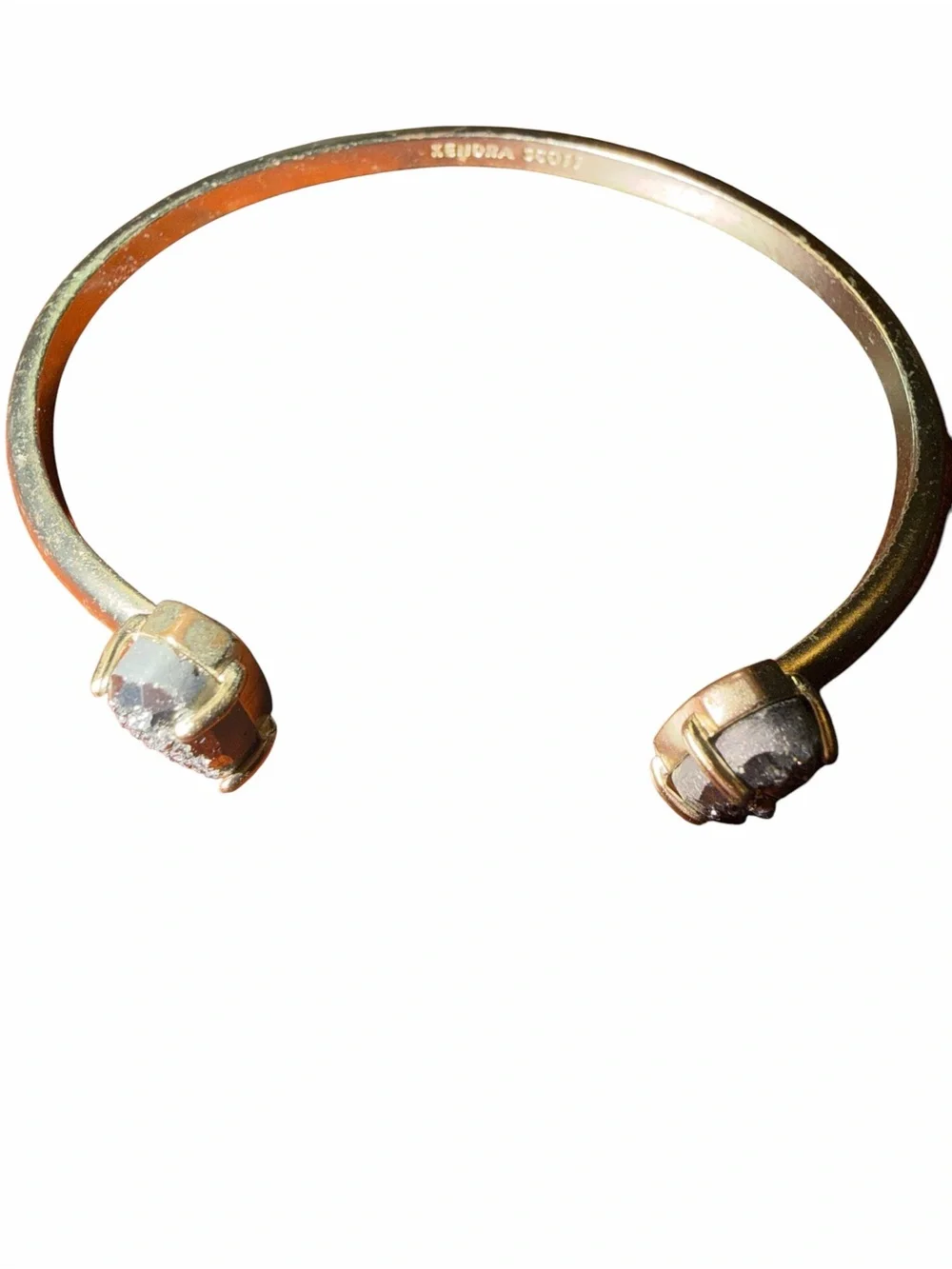 Kendra Scott Edie gold cuff bracelet featuring platinum drusy stones